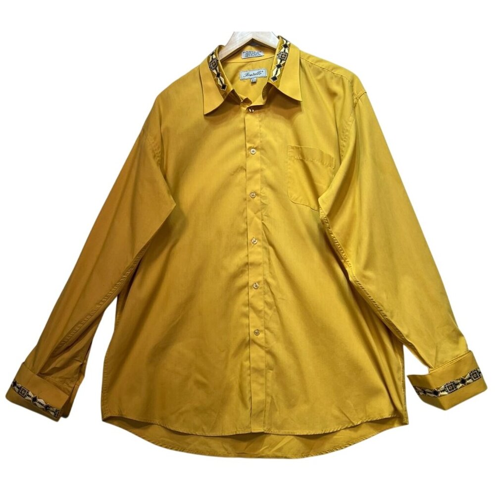 Fratello Men's Button Up Dress Shirt Long Sleeve Size 17.5 36-37 Golden Yellow